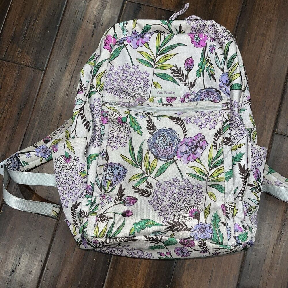 VERA BRADLEY Iconic Campus XL Laptop Backpack Lavender Floral Meadow 16x12x7
